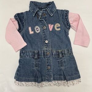 Carter's Baby Girl Denim Dress Romper LOVE blue pink 6 months 6M